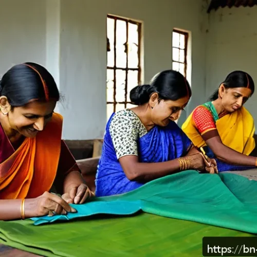 미술교육사와 협업 프로젝트 사례 - A vibrant rural craft workshop scene in Bengal, featuring women wearing traditional colorful sarees ...